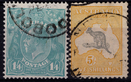 Australia KGV Heads + 5/- Kangaroo