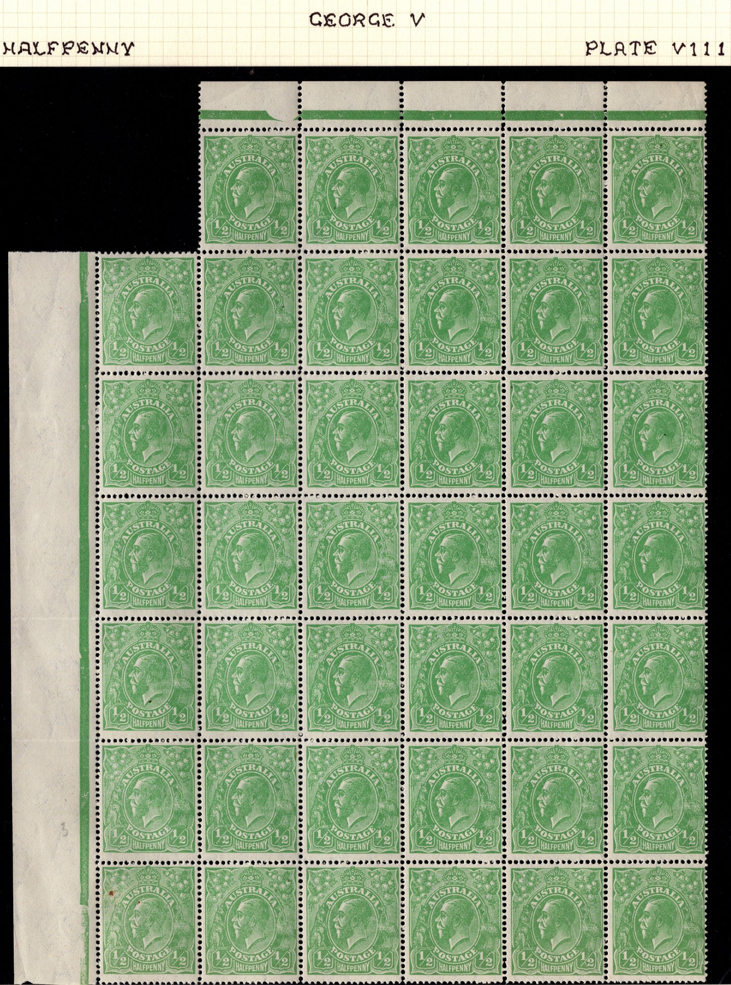Australia KGV ½d Green Mint Block x Andrew Johnston Collection