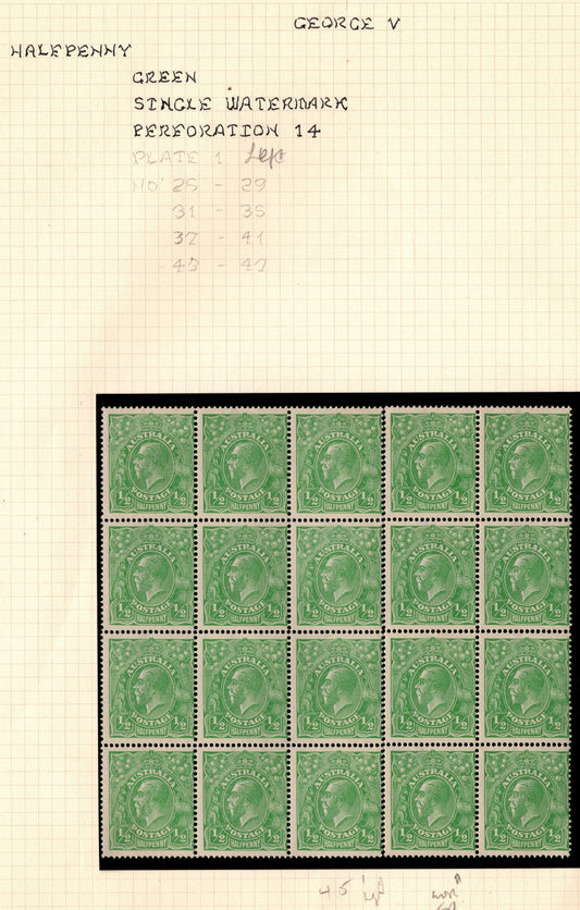 Australia KGV ½d Green 2 Mint Blocks x Andrew Johnston Collection